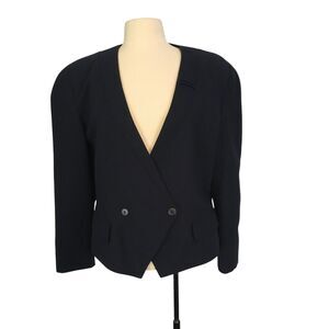 Jacques Vert Vintage Womens Navy V-Neck‎ Blazer, Jacket, double breasted 38 bust